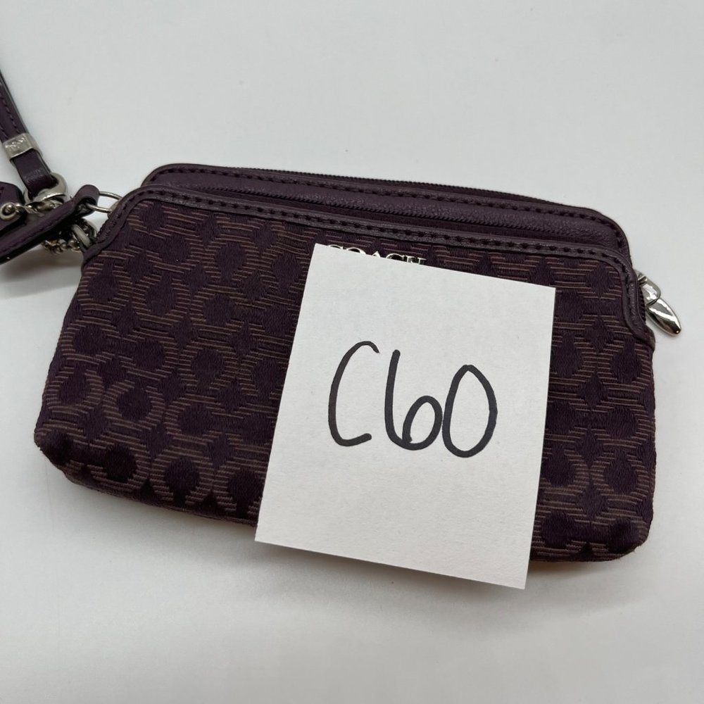 34. Coach Purple Canvas and Leather Signature Zip Top Wristlet - Picture 7 of 7